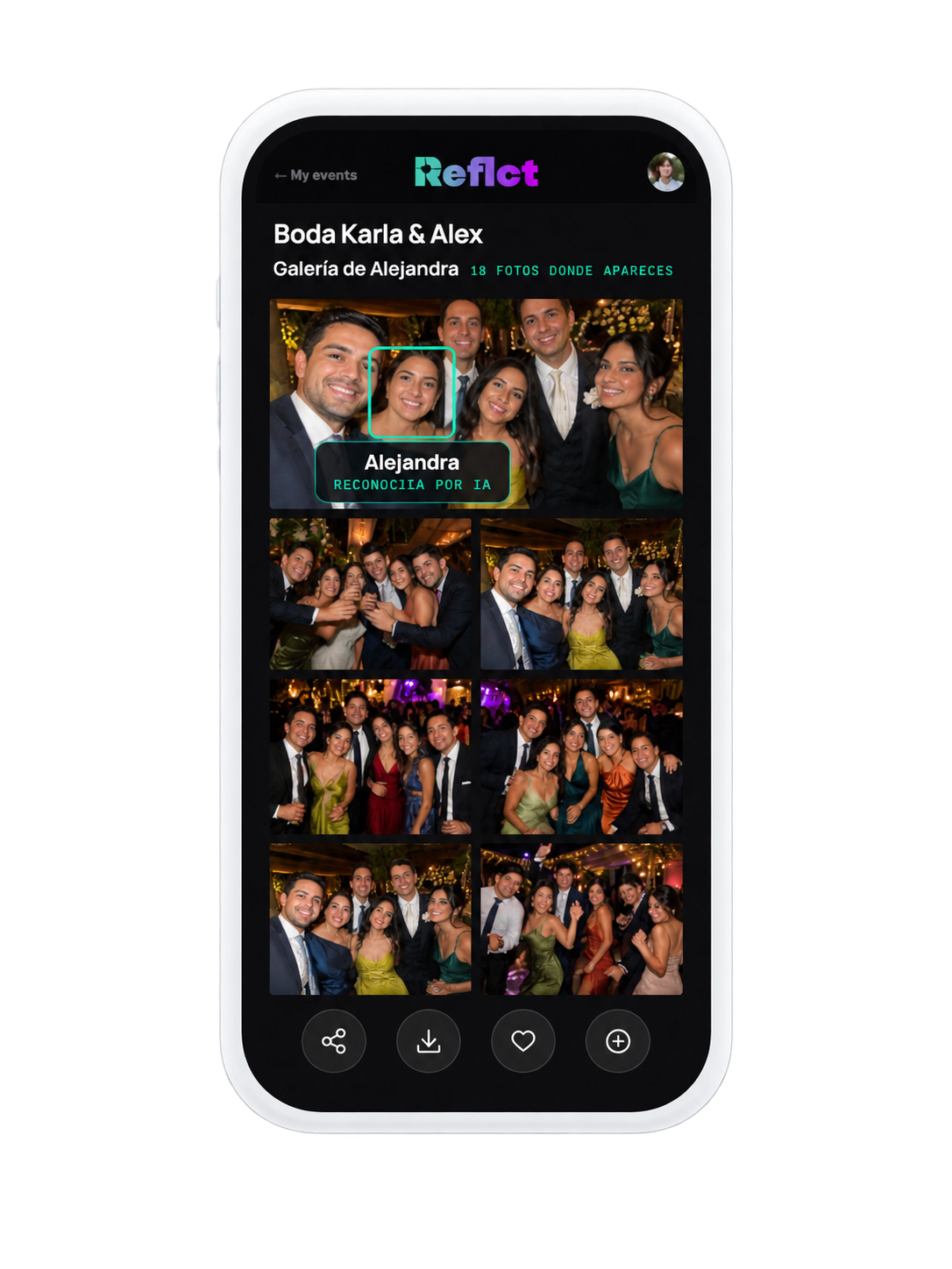 Reflct app gallery with AI face recognition